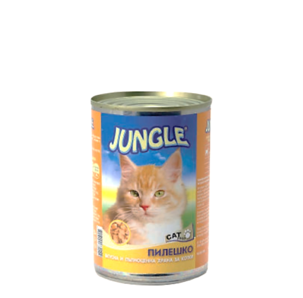 Котешко храна JUNGLE с вкус на пилешко в кен ot 410gr.