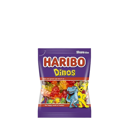 Haribo Dinos са желирани бонбони във формата на динозаври с разнообразни плодови вкусове. Забавно лакомство за деца и възрастни в опаковка от 100 г.