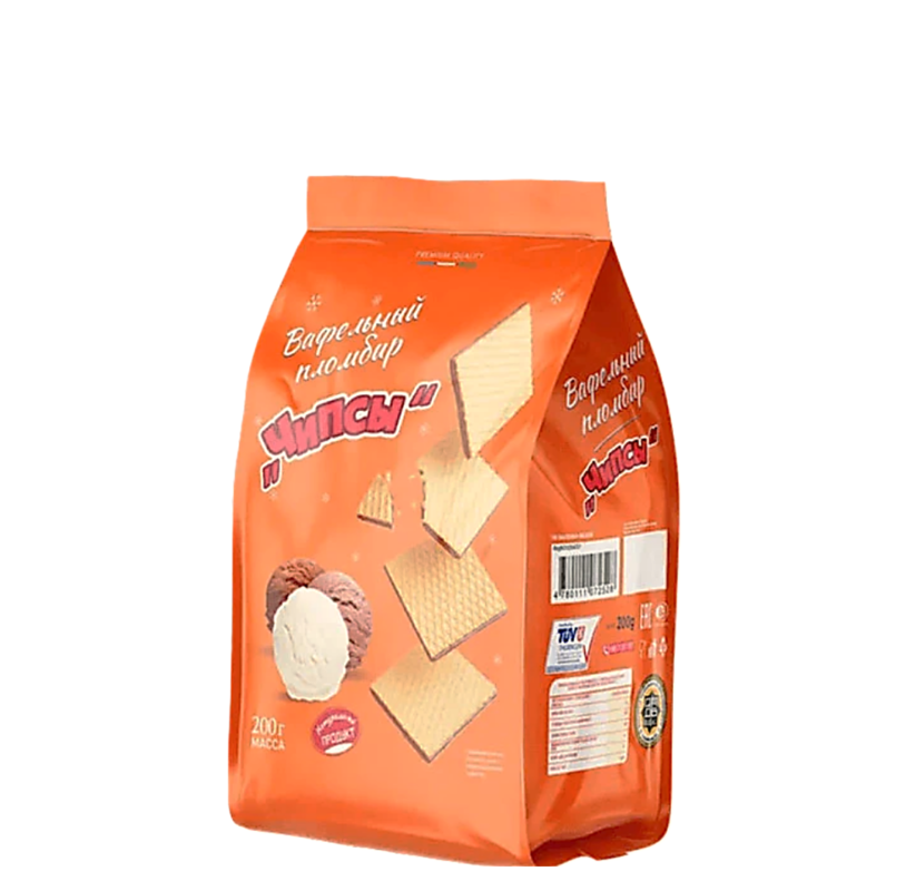 Оранжев пакет мини вафлен чипс с какаов крем CRAFERS WAFER CHIPS CHOCOLATE PLOMBIR 200гр в онлайн магазин MakSuit