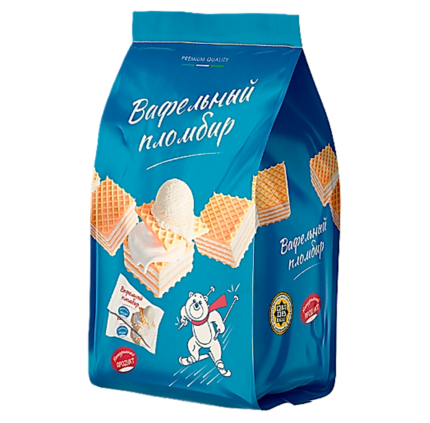 Голям син пакет с мини вафлички със сметанов крем и полярно мече CRAFERS MINI WAFERS PLOMBIR 400гр в MakSuit
