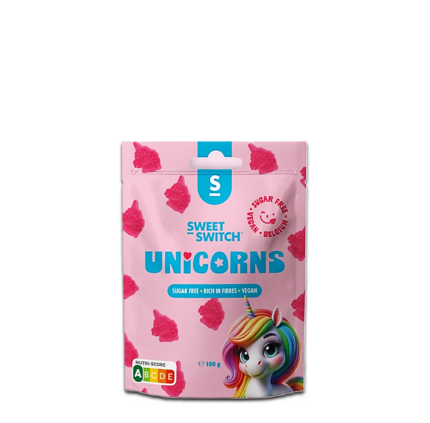 Розов пакет с веган желирани бонбони еднорози без захар SWEET SWITCH UNICORNS 100гр в онлайн магазин MakSuit