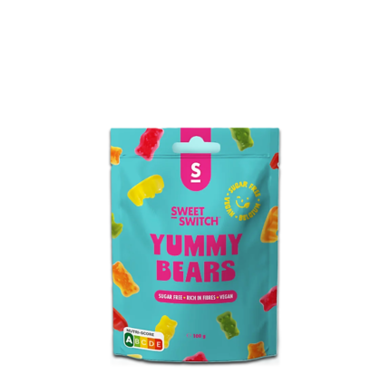 Тюркоазен пакет с разноцветни веган желирани мечета без захар SWEET SWITCH YUMMY BEARS 100гр в MakSuit