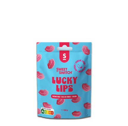 Светлосин пакет с веган плодови желирани бонбони във формата на устни SWEET SWITCH LUCKY LIPS 100гр в MakSuit