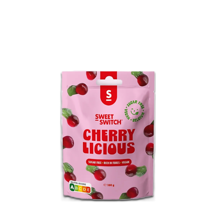 Розов пакет с веган желирани бонбони с вкус на череша SWEET SWITCH CHERRY LICIOUS 100гр в онлайн магазин MakSuit