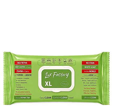 LUX FACTORY – мокри кърпи за почистване Зелени XL 110бр