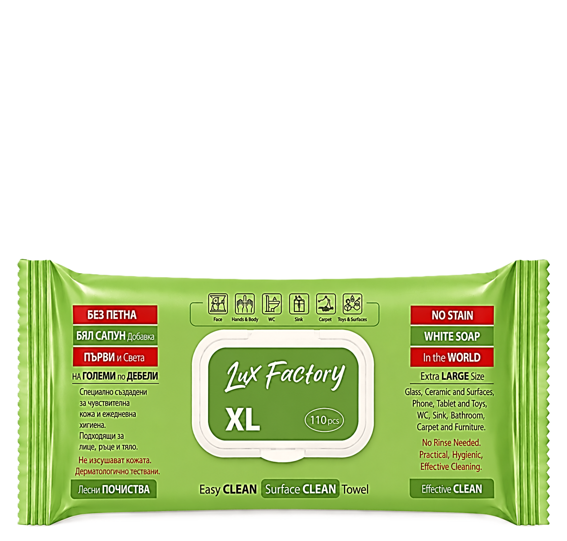 LUX FACTORY GREEN LUX FACTORY – мокри кърпи за почистване Зелени XL 110бр