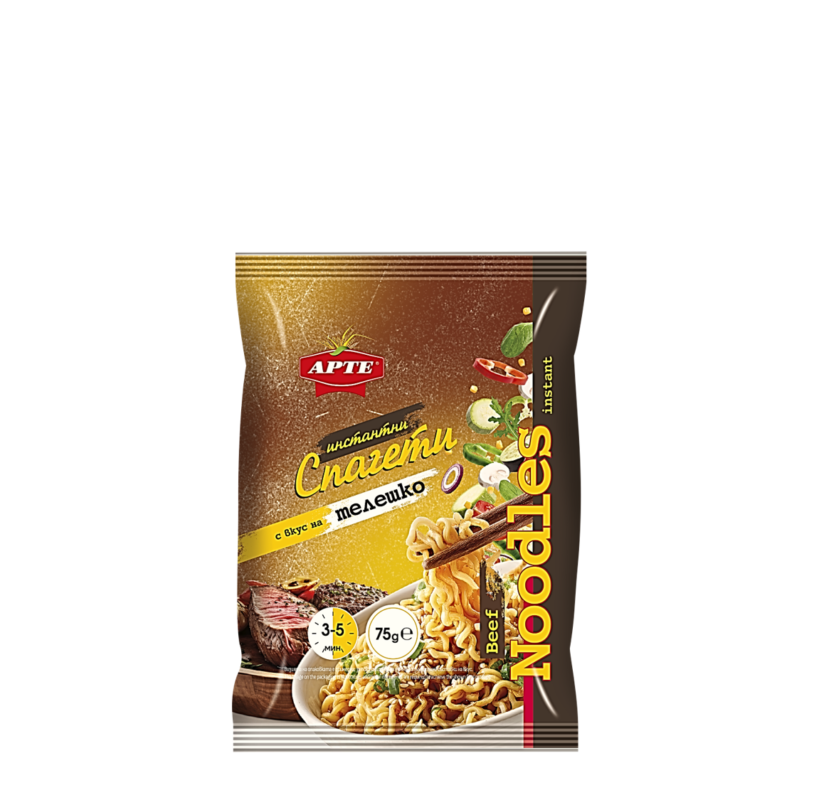 ARTE инстантни нудели с вкус на телешко 75г 3) ARTE – ИНСТАНТНИ НУДЕЛИ С ВКУС НА ЗЕЛЕНЧУЦИ 75г Описание ARTE инстантни нудели с вкус на зеленчуци са лесен за приготвяне продукт, подходящ за бързо хапване през деня. Готови са за 3–5 минути и са удобни за дома, офиса, училище или пътуване. Зеленчуковият вкус ги прави подходящ вариант за хора, които предпочитат по-лек профил при инстантните продукти. Разфасовка: 75 г META заглавие ARTE – инстантни нудели с вкус на зеленчуци 75г META описание ARTE инстантни нудели с вкус на зеленчуци 75г – бърз продукт за приготвяне за 3–5 минути, подходящ за дома, офиса и пътуване. Ключови думи ARTE, нудели, зеленчуци, инстантни нудели, 75г ALT текст за снимка ARTE инстантни нудели с вкус на зеленчуци 75г